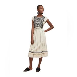 Maeve Anaya Ivory White Black Tassel Midi Dress, Sz 2